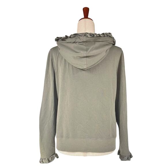 TRUE GRIT Full-Zip Ruffle Trim Hoodie in Dusty Olive Green Size M Forest Fairy - Picture 7 of 8